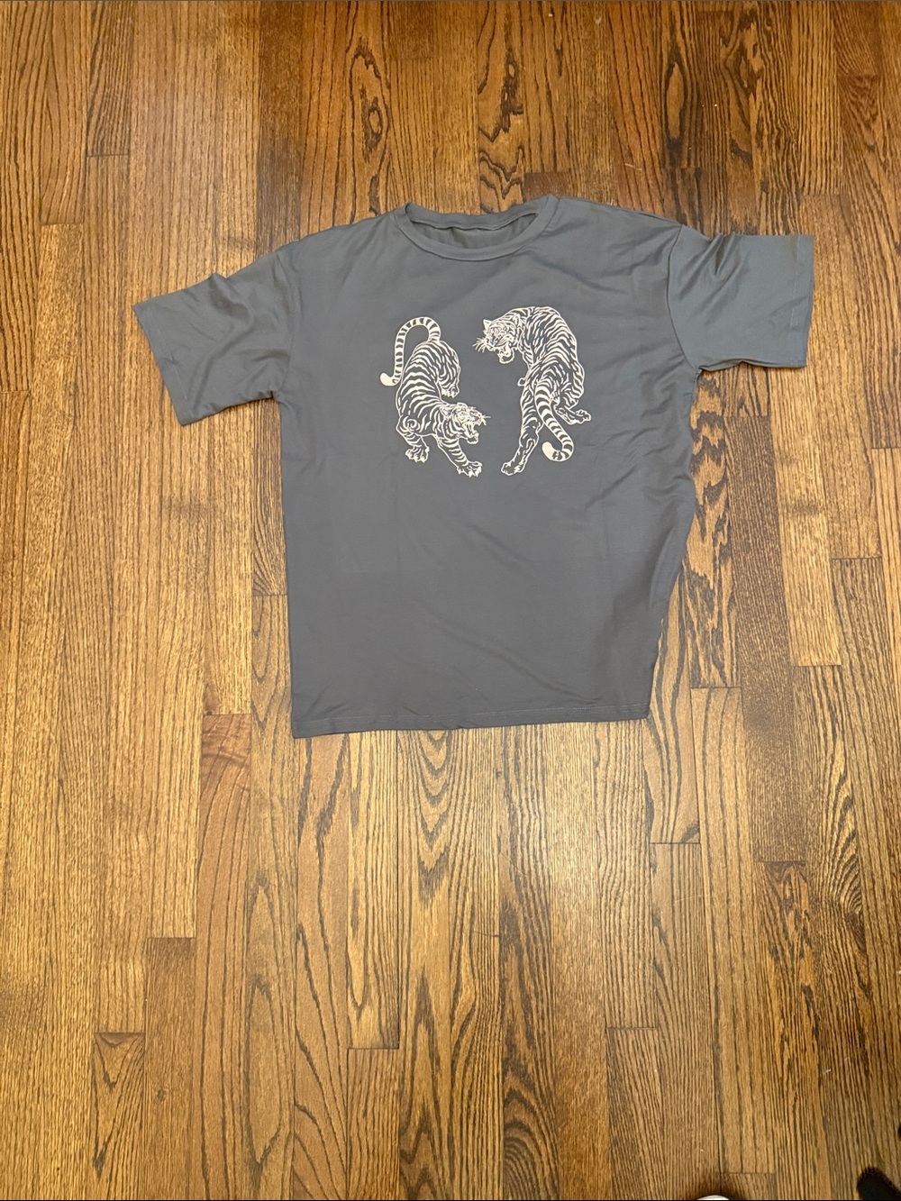 Gray T-Shirt with White Tiger Graphic